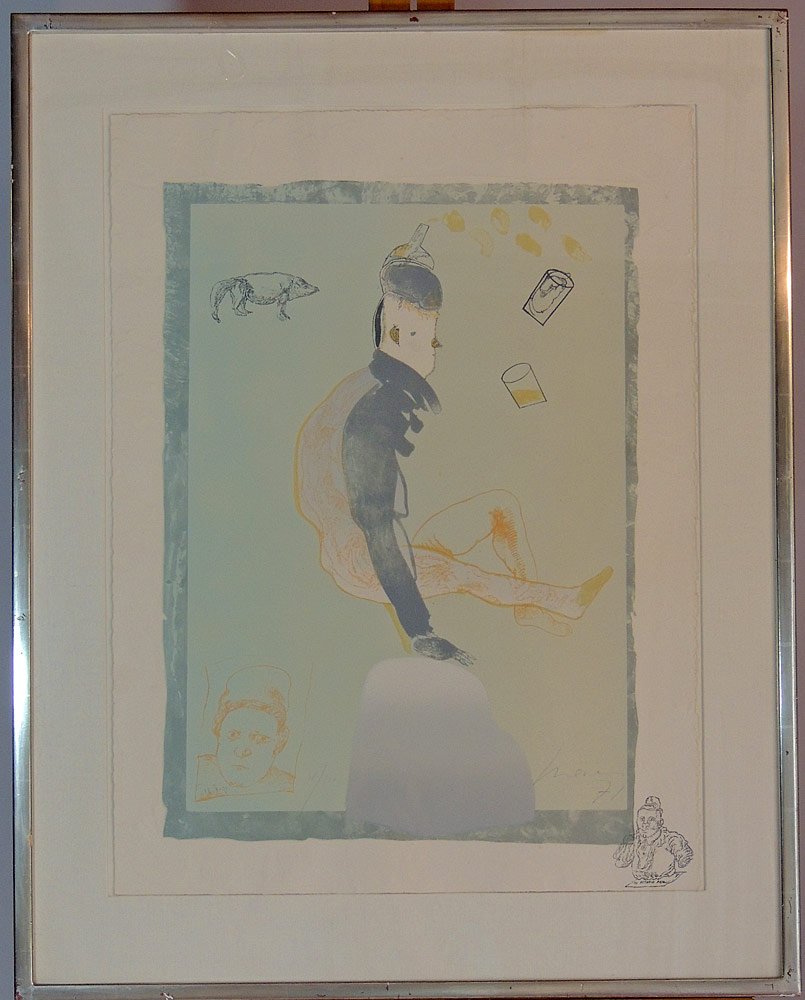 Two Jose Luis Cuevas Lithographs: Jose Luis Ceuvas (Mexico, 1934-). Two lithographs on Arches paper. The first titled "To Octavio Paz", with apparent remark drawing lower right. The second titled "To Bertha". Both pencil signed and da