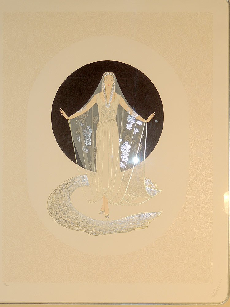 ErtÃ© Serigraph, Veil Gown: Printed in colors. From the June Bride suite - Veil Gown. Signed ErtÃ© lower right and numbered 163/300. With COA. Image: 38" tall x 30" wide.