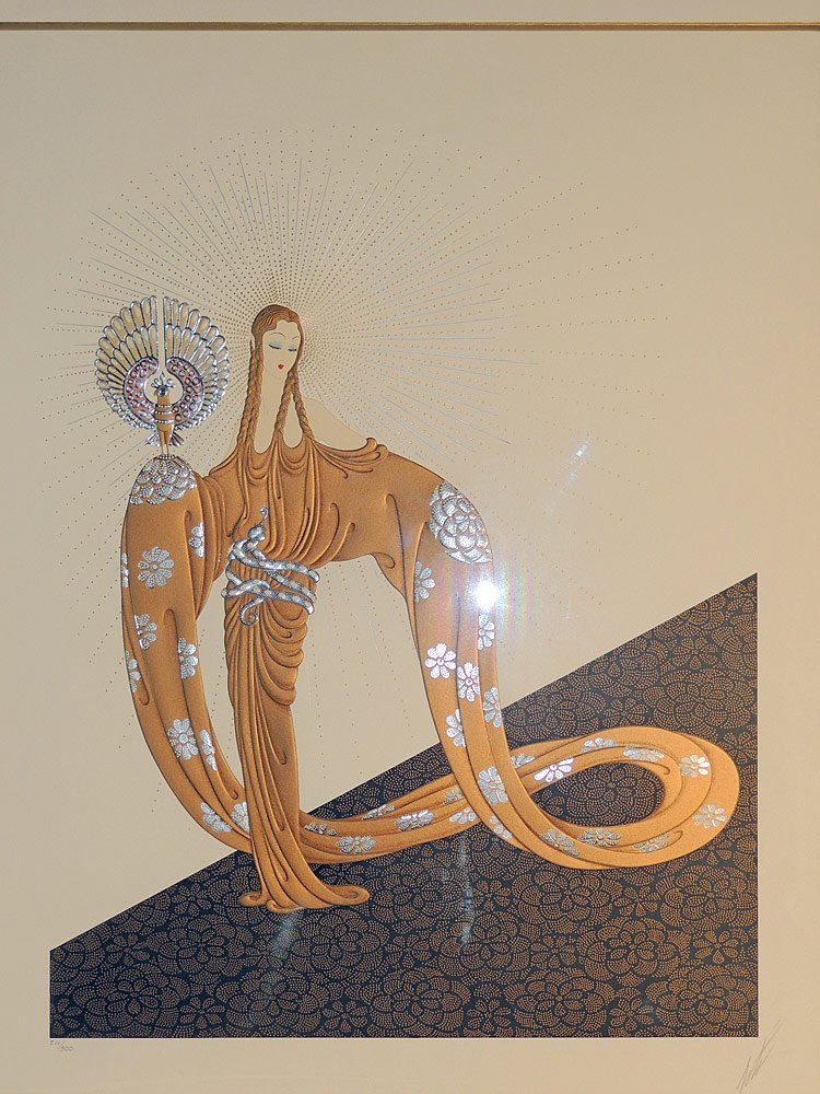 ErtÃ© Serigraph, Wisdom: Printed in colors. From the Celestial Virtues suite - Wisdom. Signed ErtÃ© lower right and numbered 216/300. With COA. Image: 31" tall x 24" wide.