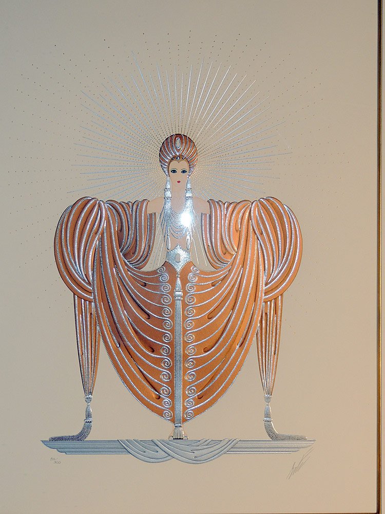 ErtÃ© Serigraph, Radiance: Printed in colors. From the Celestial Virtues suite - Radiance. Signed ErtÃ© lower right and numbered 216/300. With COA. Image: 31" tall x 24" wide.