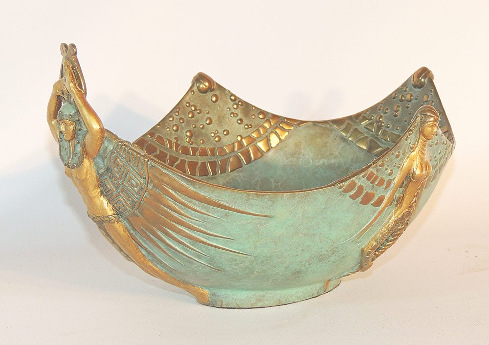 Erte/Seven Arts Bowl: Erte/Seven Arts. Apollo Bowl. Patinated bronze. Numbered 155/395. 7" tall x 12-1/2" long.