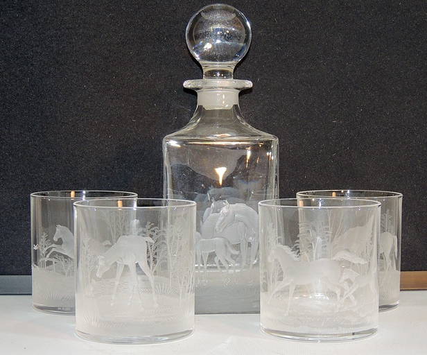 Etched Glass Decanter Set