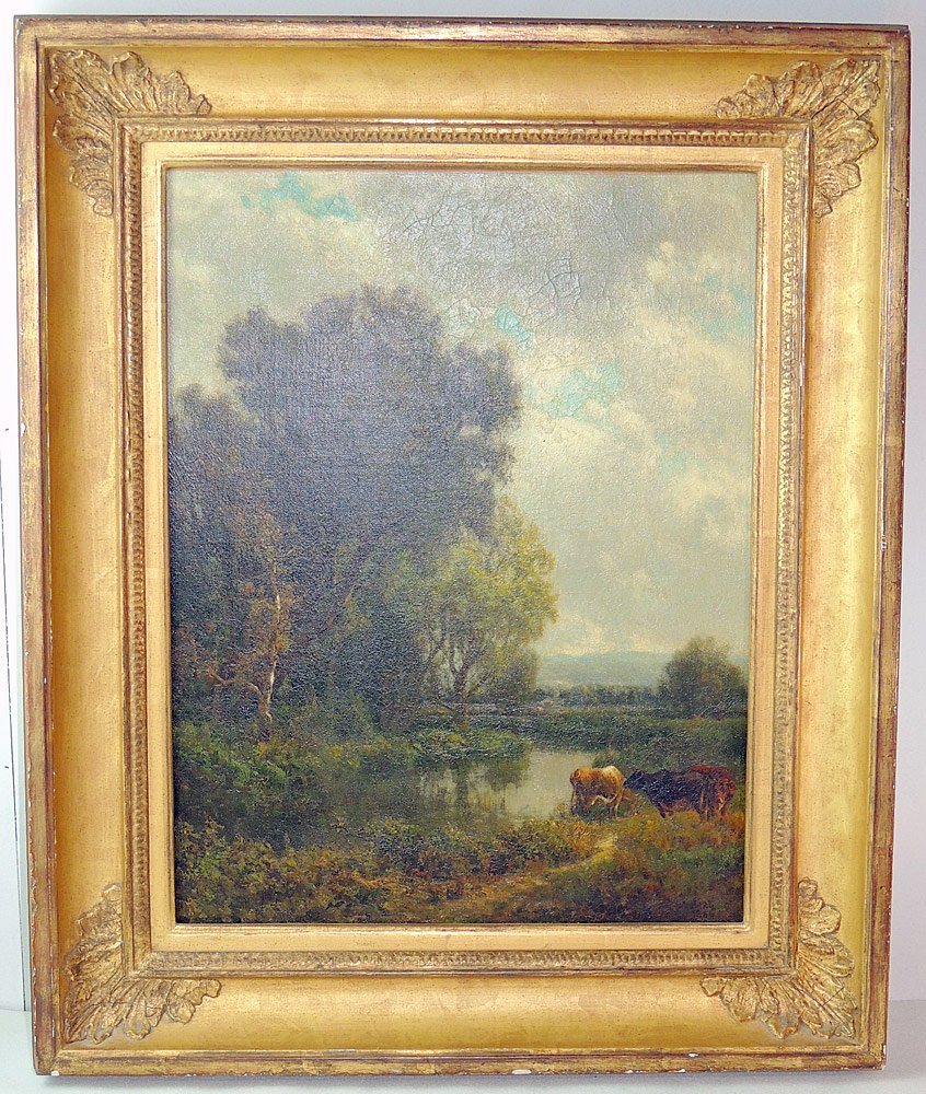 William MacDougal Hart Oil on Canvas, Landscape with: William MacDougal Hart (Scottish, 1823-1894). Oil on canvas, landscape with cows. Signed lower right "Wm. Hart", and dated 1884. 18" x 14" in.