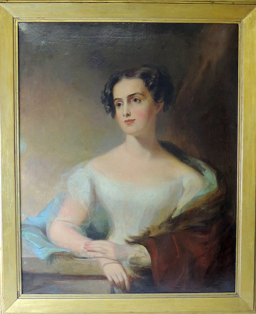 Thomas Sully, Oil/Canvas Portrait of Mrs. J. Burk: Thomas Sully (American 1783-1872). Oil on canvas portrait of Mrs. James Burk, circa 1862. Initialed lower left. 36 x 29 in. Reference: This portrait is listed in "The Life and Works of Thomas Sully" b