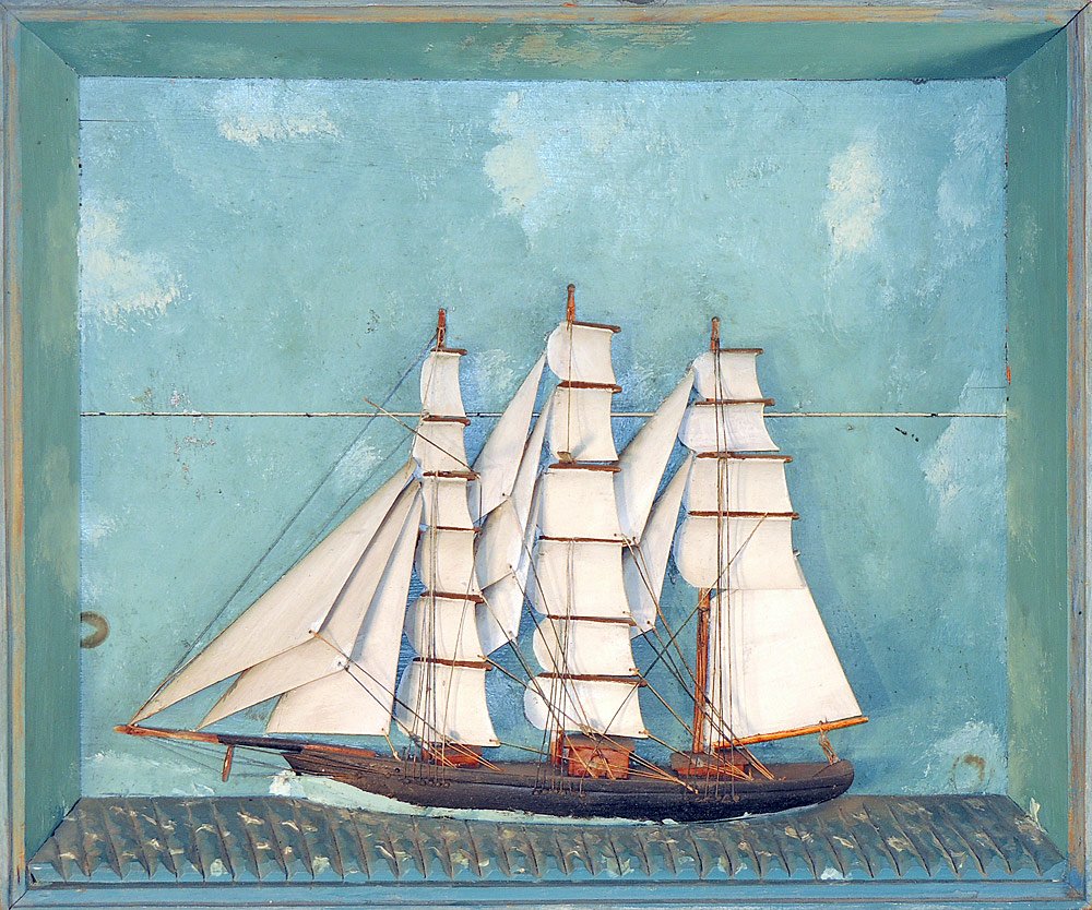 Folk Art Carved and Painted Ship Diorama (1 of 2)