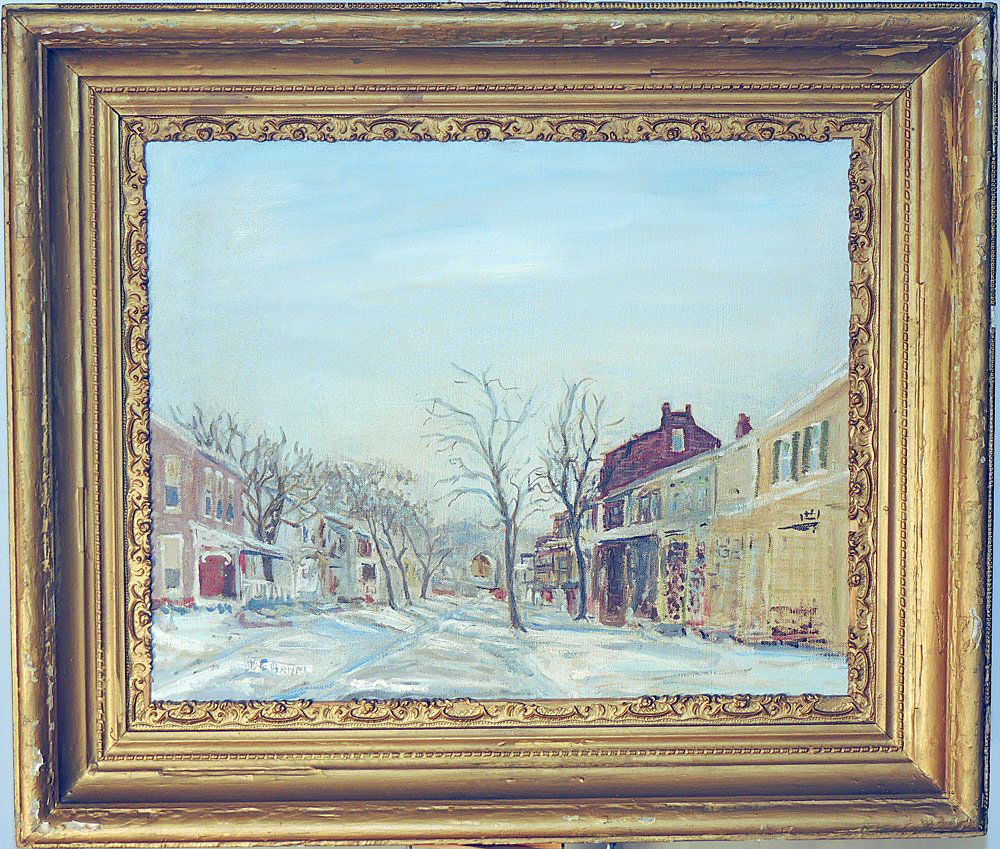 Walter E. Baum Oil on Canvas, Winter Street Scene (1 of 5)
