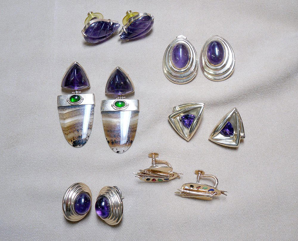 Six Pairs of 14K Earrings with Enamel & Gemstones (1 of 1)