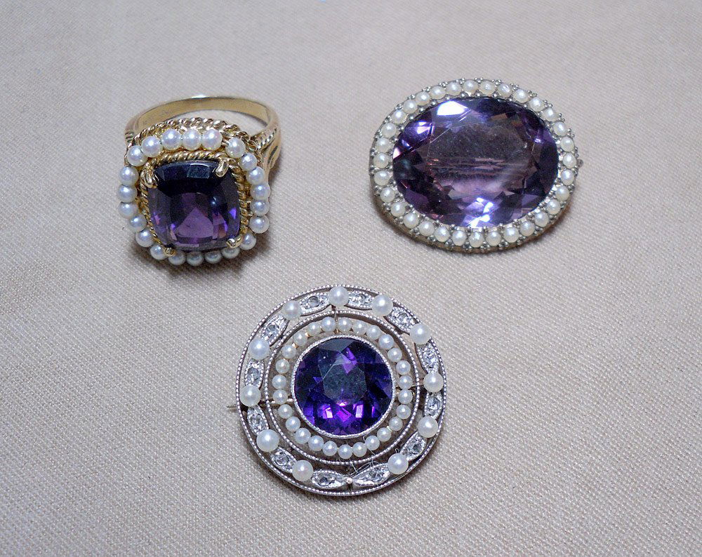 Three Pieces of Amethyst and Seed Pearl Jewelry (1 of 2)