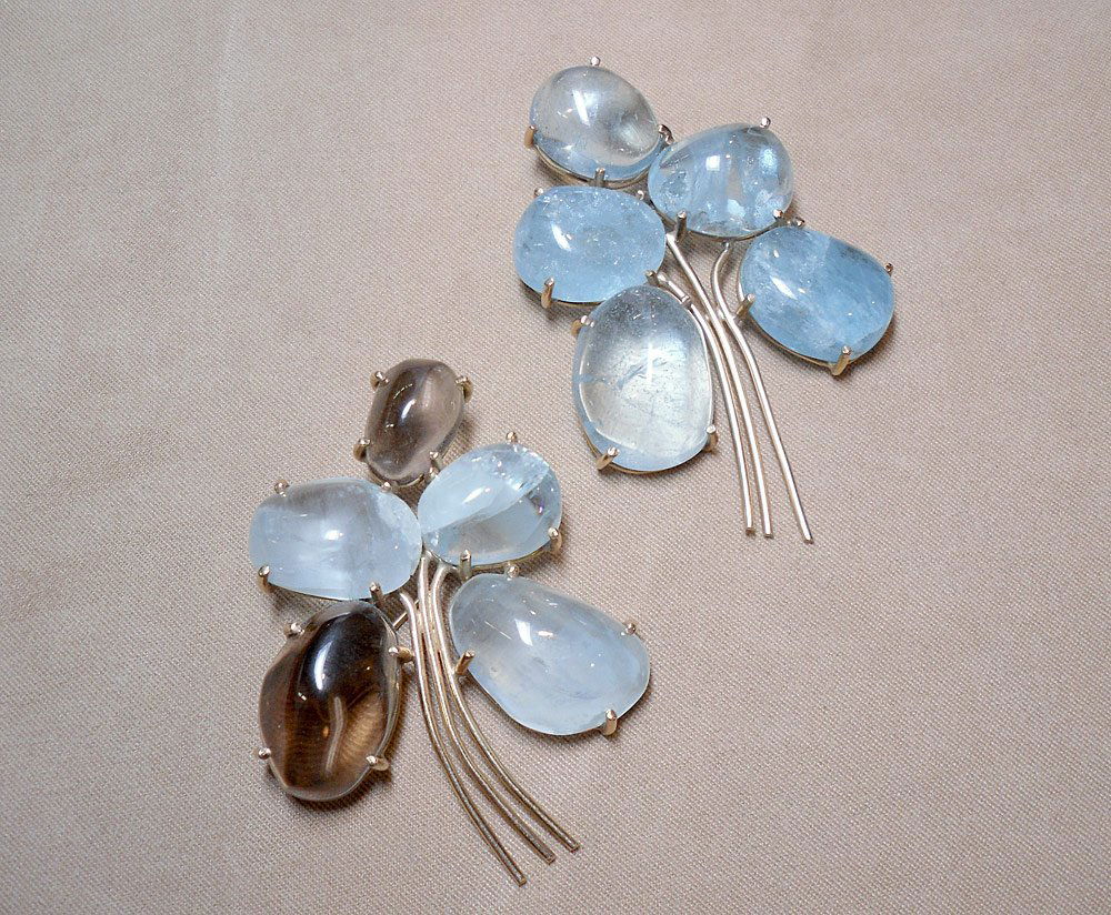 Two Large Floral Gemstone Brooches (1 of 2)