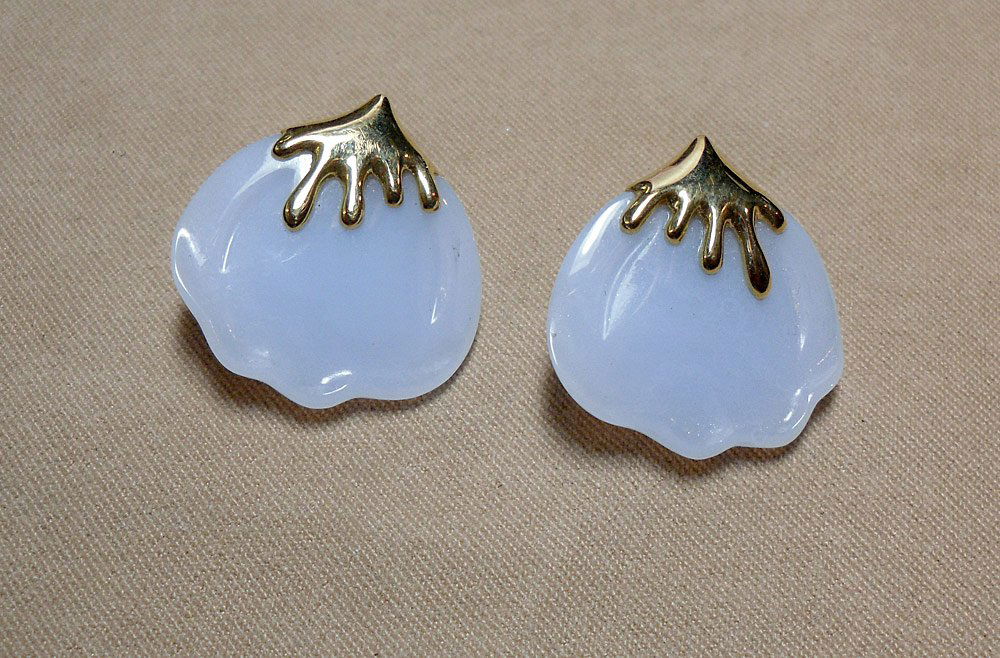 18K Tiffany & Co. Petal Earrings with Blue Agate (1 of 2)