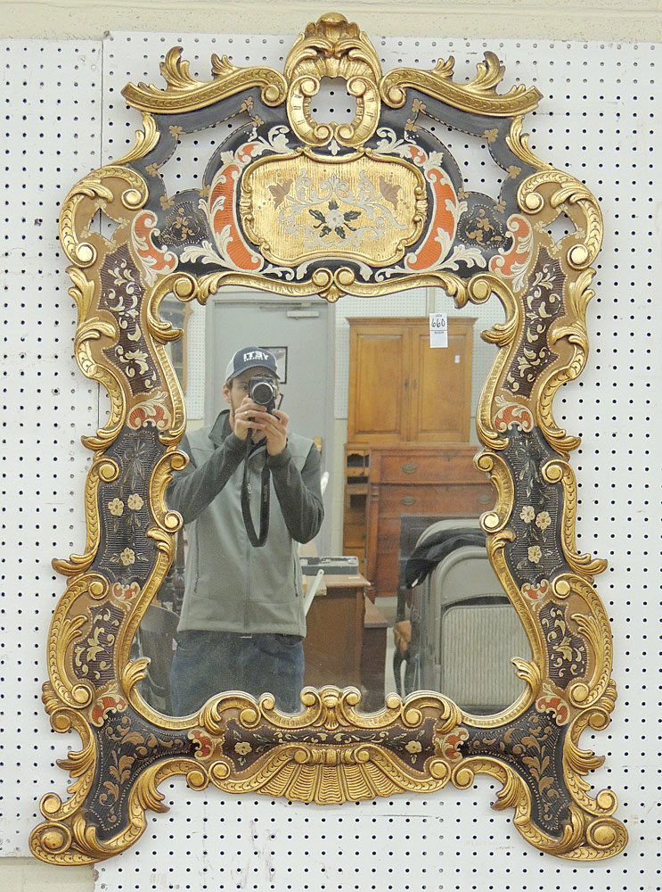 Ornate Gilt-framed Paint-decorated Mirror (1 of 2)
