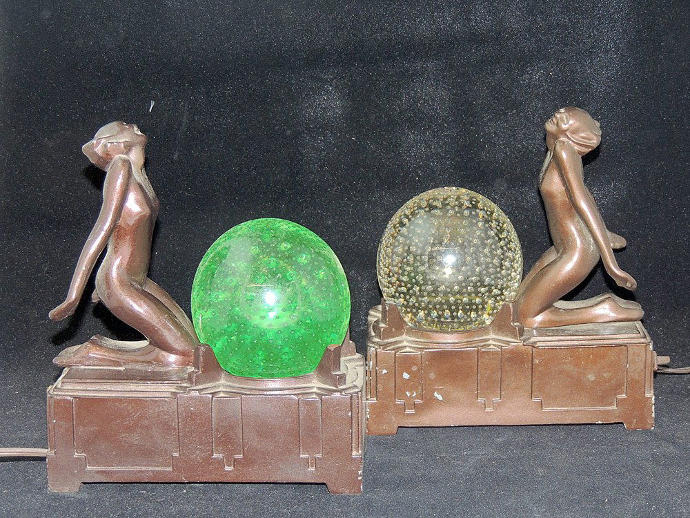 Pair of Frankart Figural Lamps with Glass Spheres (1 of 2)