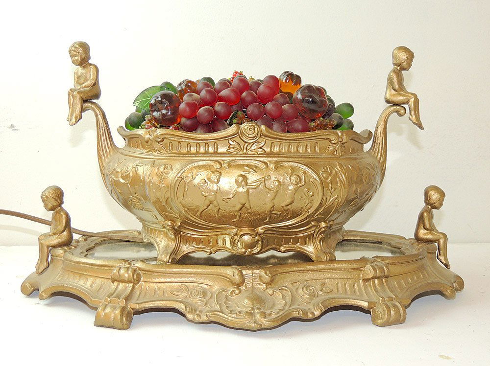 Czech. Art Glass Fruit Basket Lamp (1 of 2)