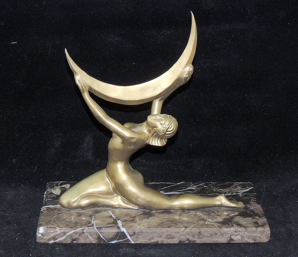 Art Deco Figural Sculpture Woman with Moon
