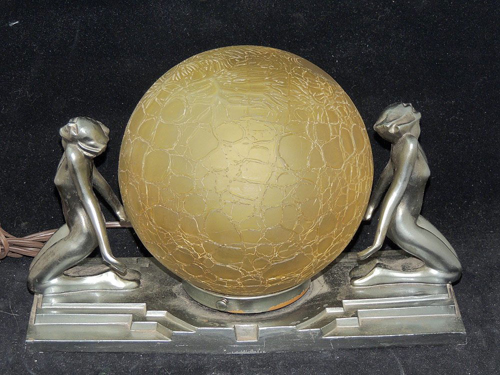 Frankart Figural Lamp: 2 Nudes With Globe Shade (1 of 2)