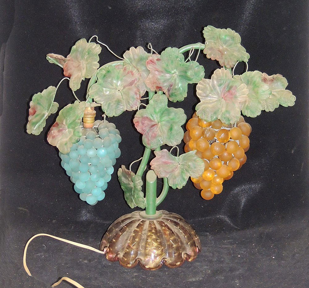 Czech Art Glass Two-Light Grape Lamp (1 of 2)