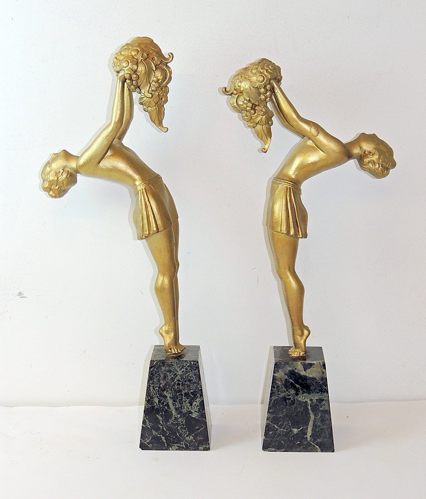 Pair of Art Deco Sculptures: Women with Bouquets (1 of 2)