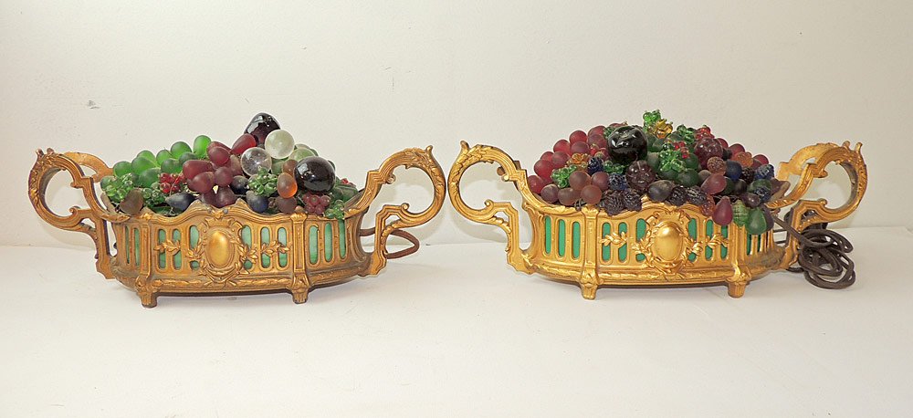 Pair of Czech Glass Fruit Basket Lamps (1 of 3)