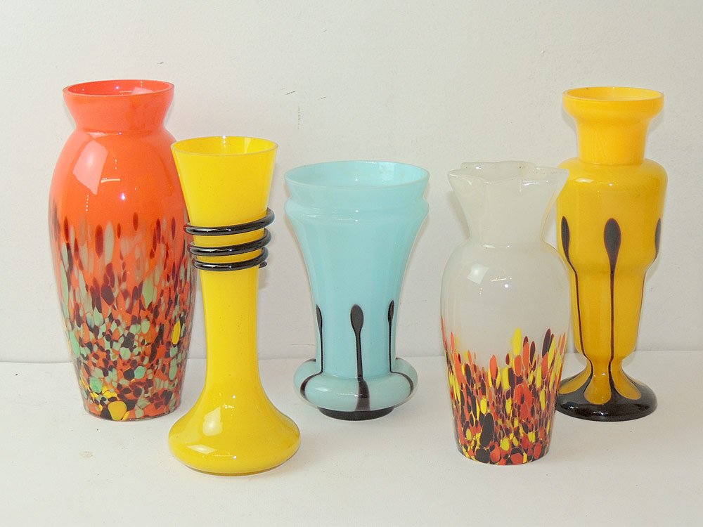 Five Czech Art Glass Vases (1 of 1)