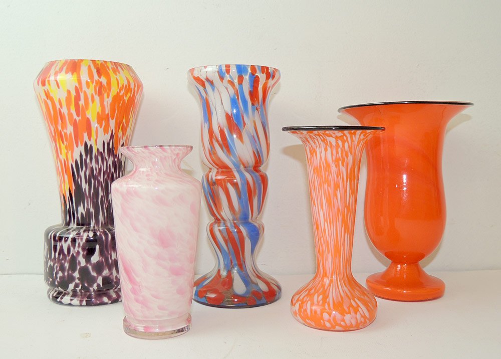 Five Czech Art Glass Vases (1 of 1)