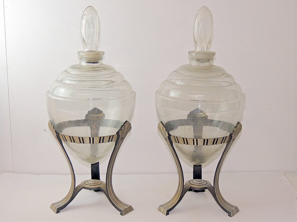Pair of Art Deco Apothecary Show Jars on Stands (1 of 1)