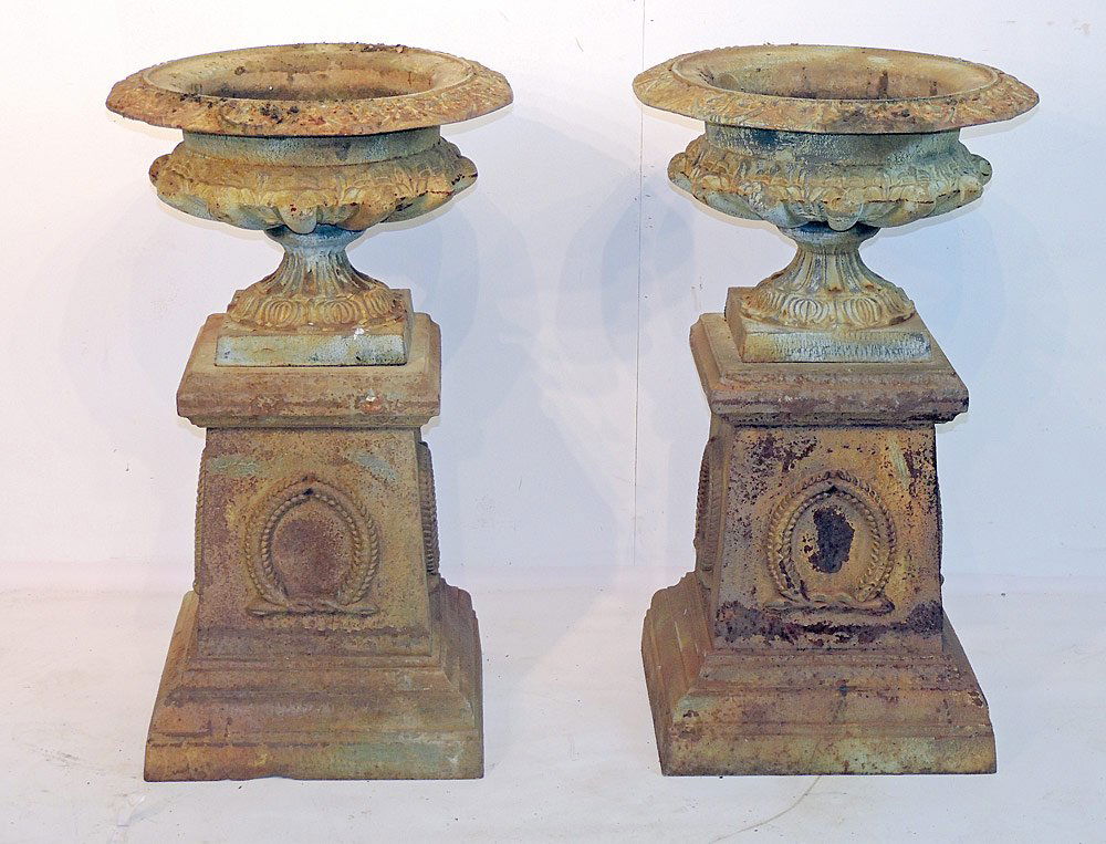 Pair of Cast Iron Garden Urns (1 of 3)