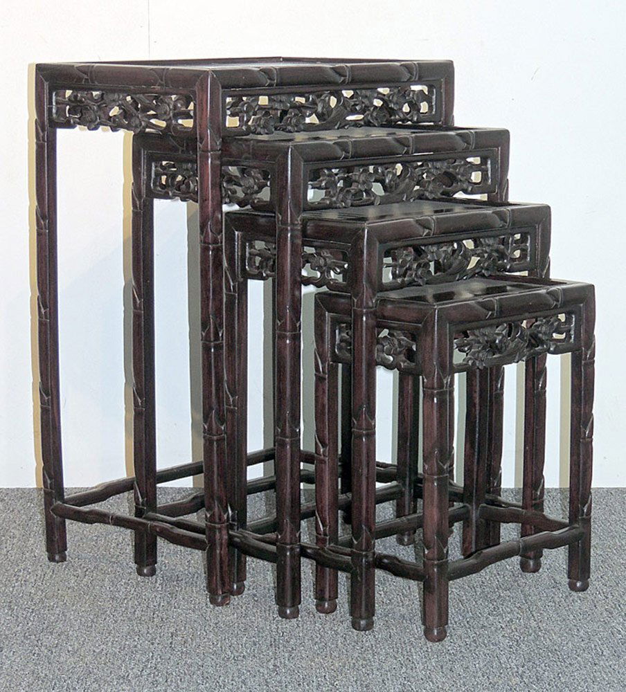 Four Nested Chinese Carved Hardwood Tables (1 of 3)