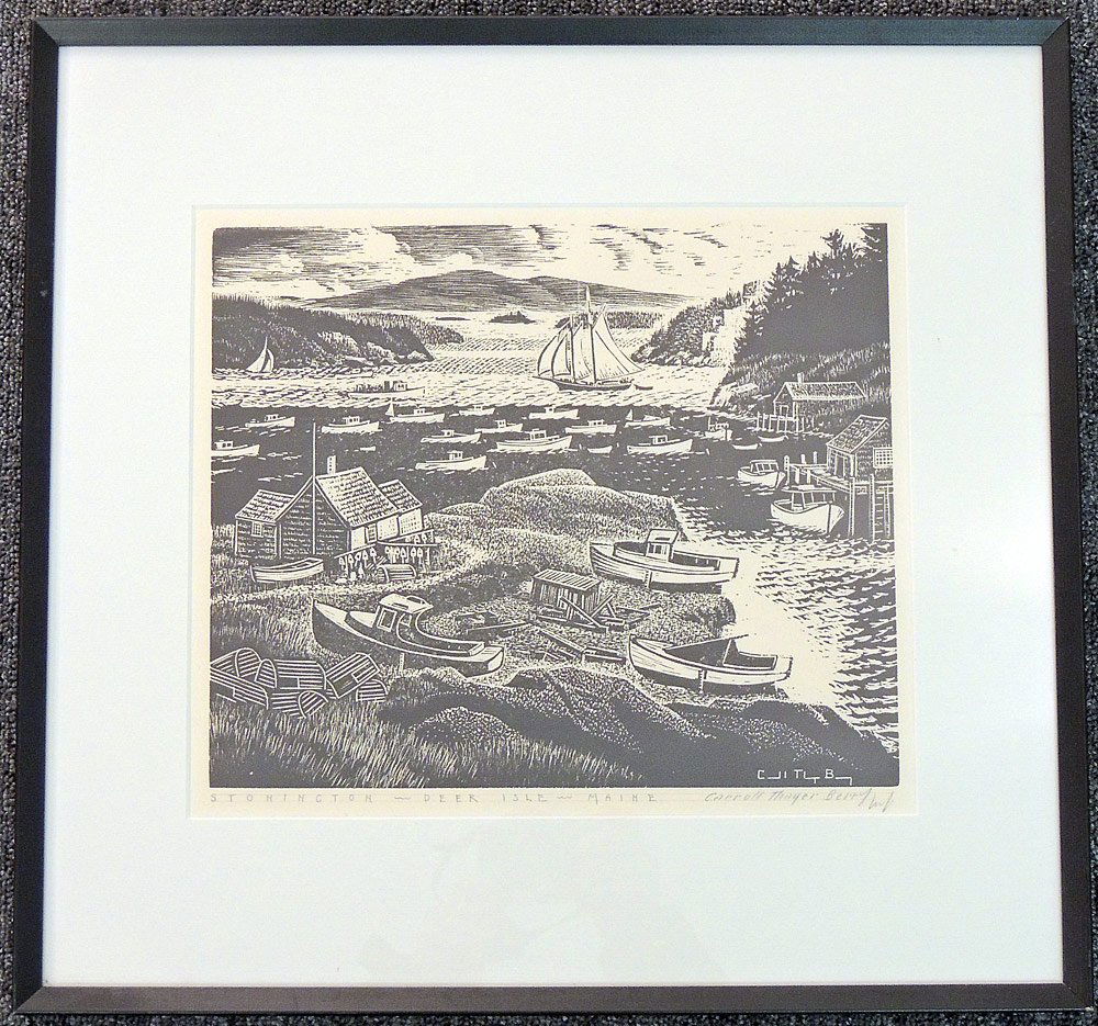Carroll Thayer Berry Harbor Scene Woodblock Print (1 of 3)