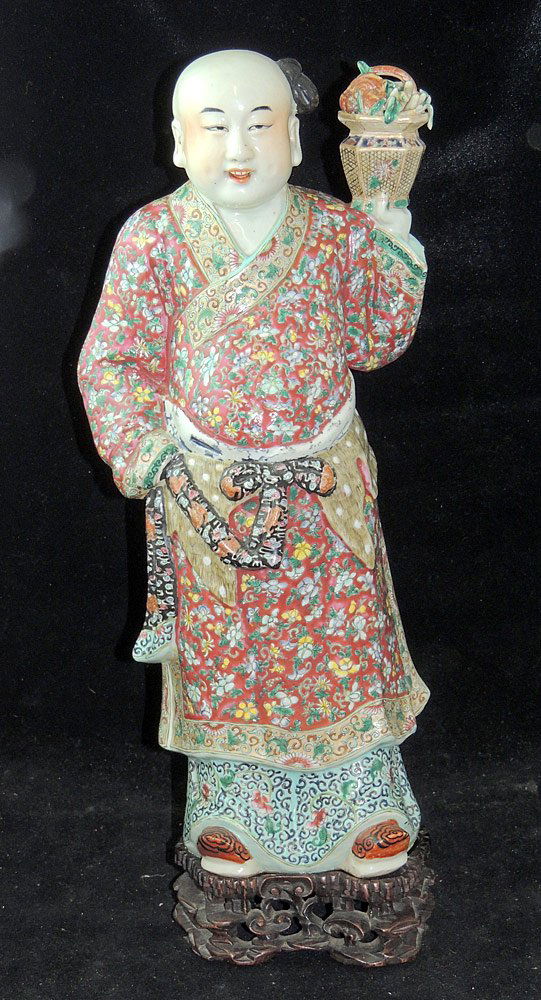 Large Chinese Porcelain Figure: Man with Basket (1 of 4)