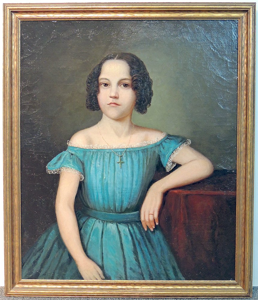 19th C.   Oil on Canvas: Portrait of a Girl (1 of 3)