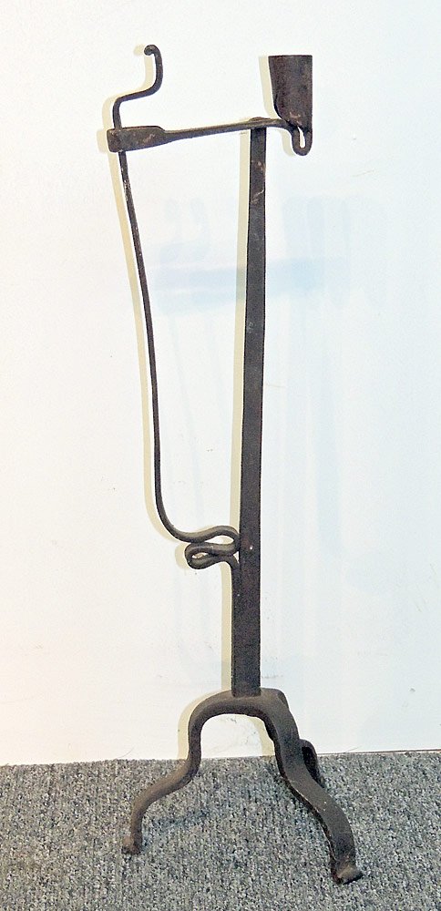 18th C.   Wrought Iron Combination Candle Lamp (1 of 2)