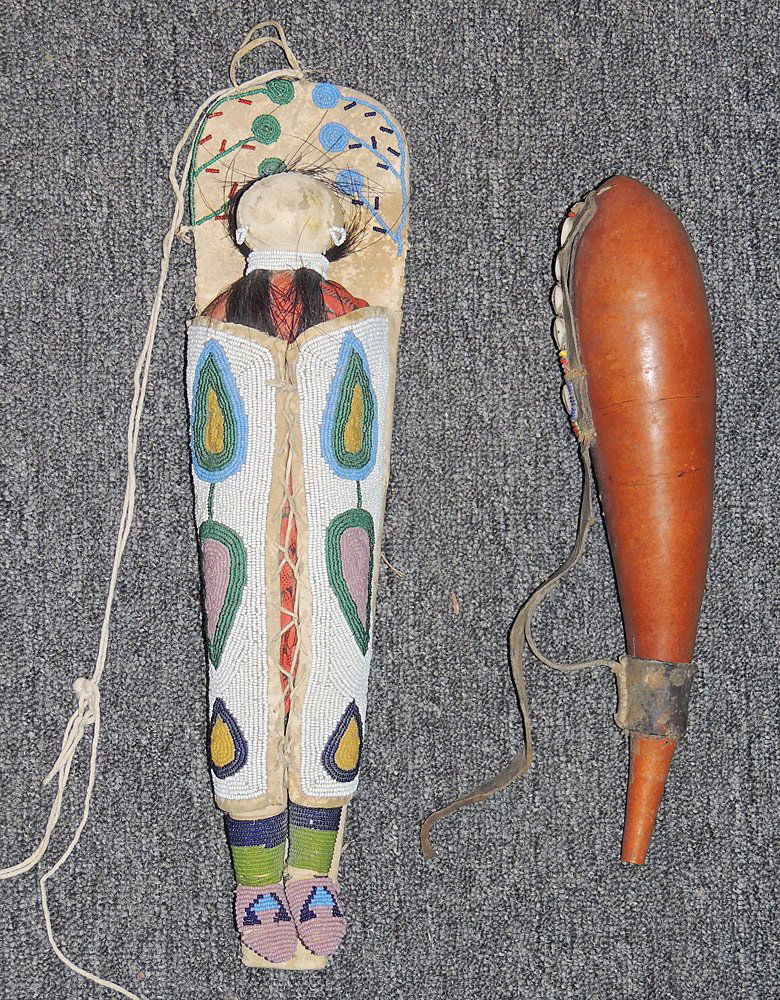 Plains Indian Beaded Cradleboard and Gourd Flask (1 of 3)