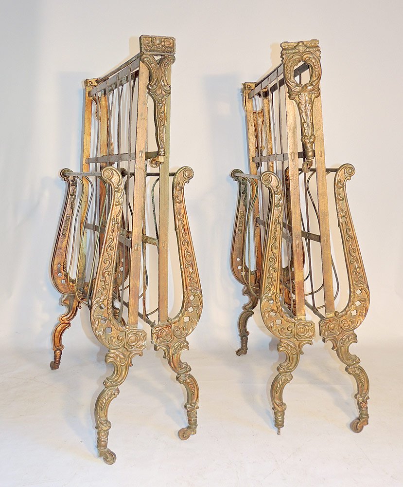 Pair of French Gilt Iron Daybeds: Pair of antique French gilded-iron folding daybeds. H: 32 in. W: 78 in. D: 30-1/2 in.