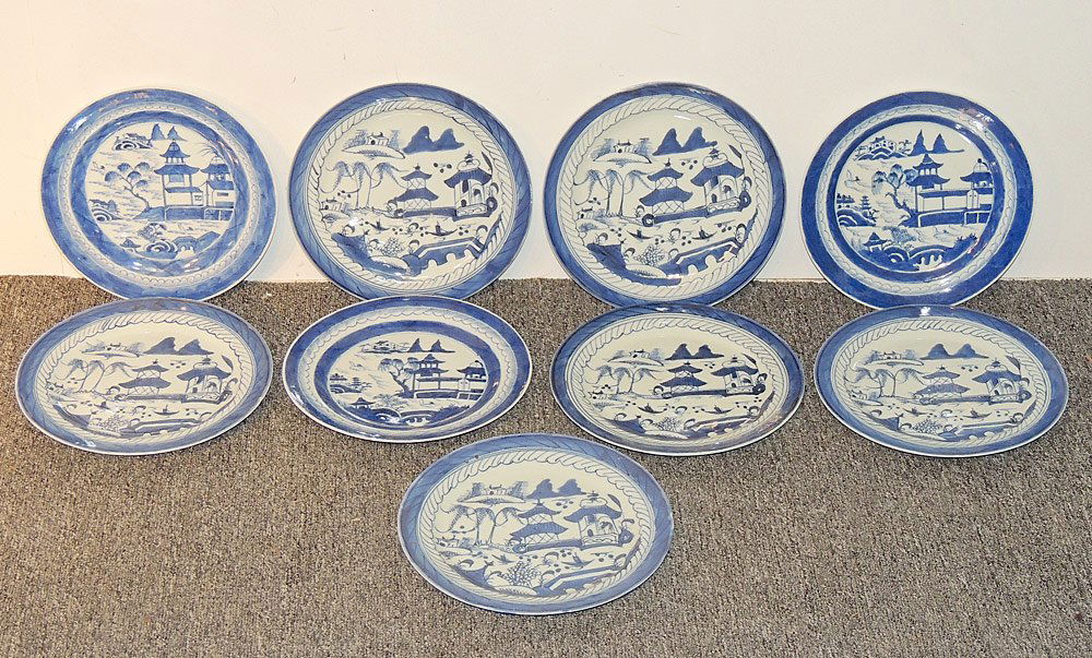 Nine Chinese Canton Dinner Plates (1 of 2)