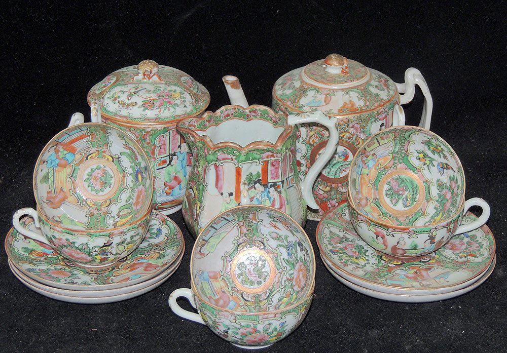 Assembled Chinese Rose Medallion Tea Set (1 of 2)