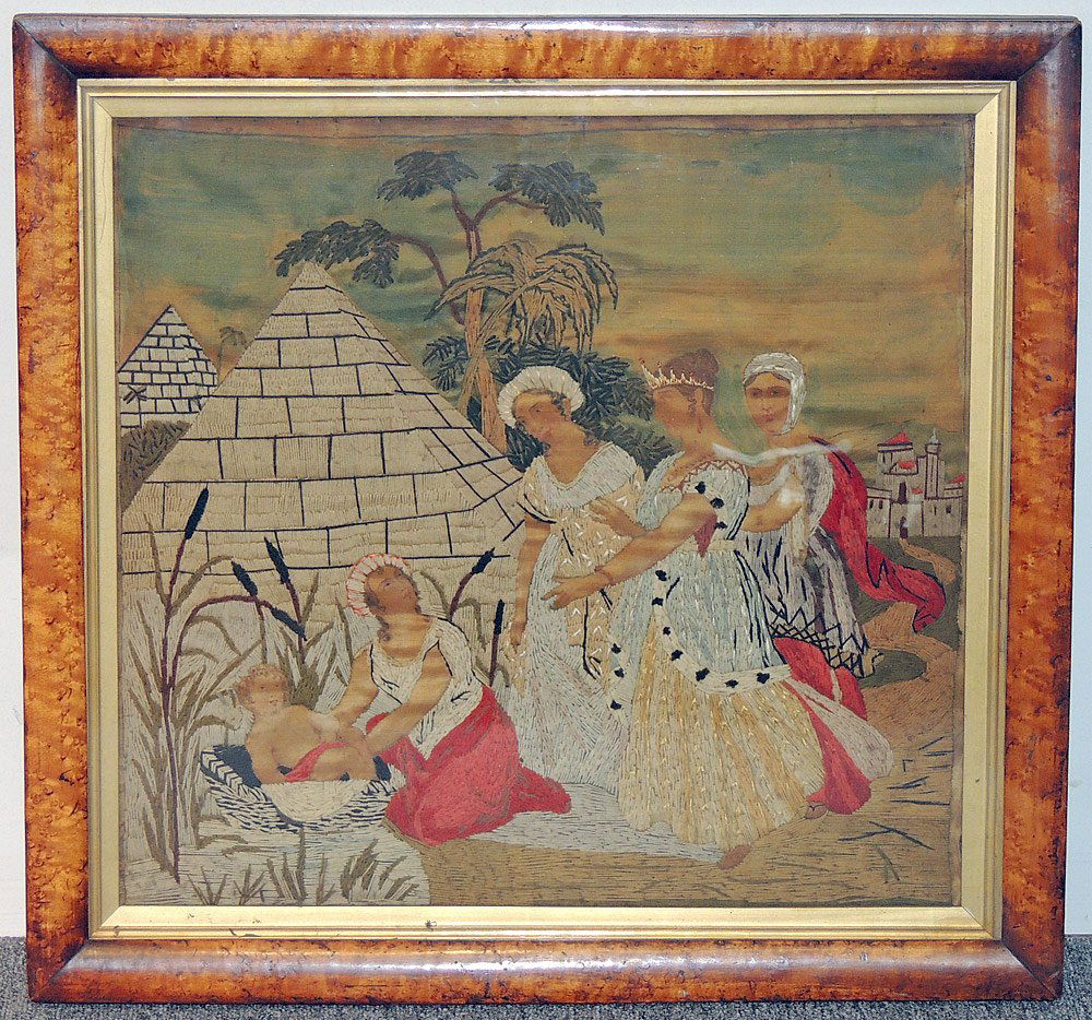 19th C. Continental Silk Embroidery: Moses (1 of 2)
