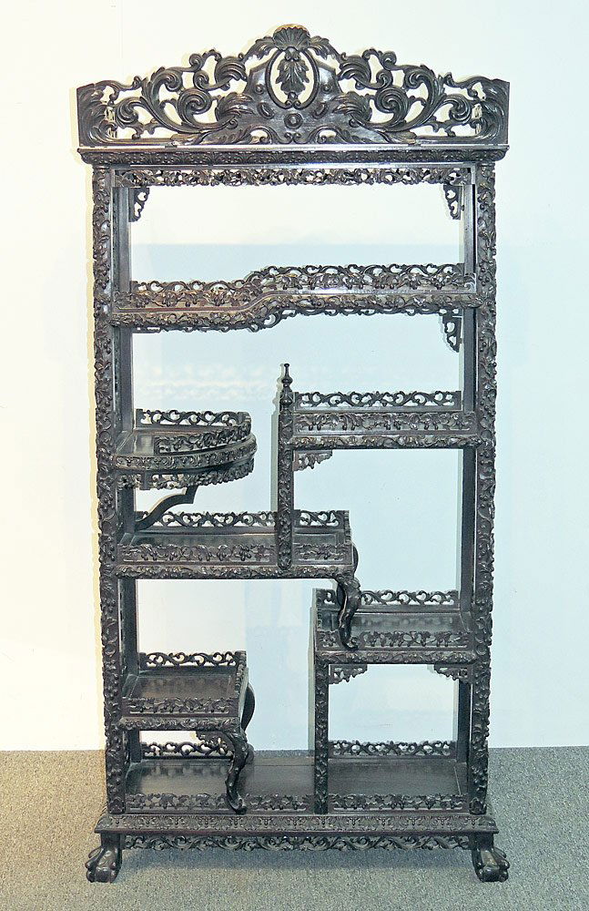 Chinese  Carved Rosewood Etagère (1 of 4)
