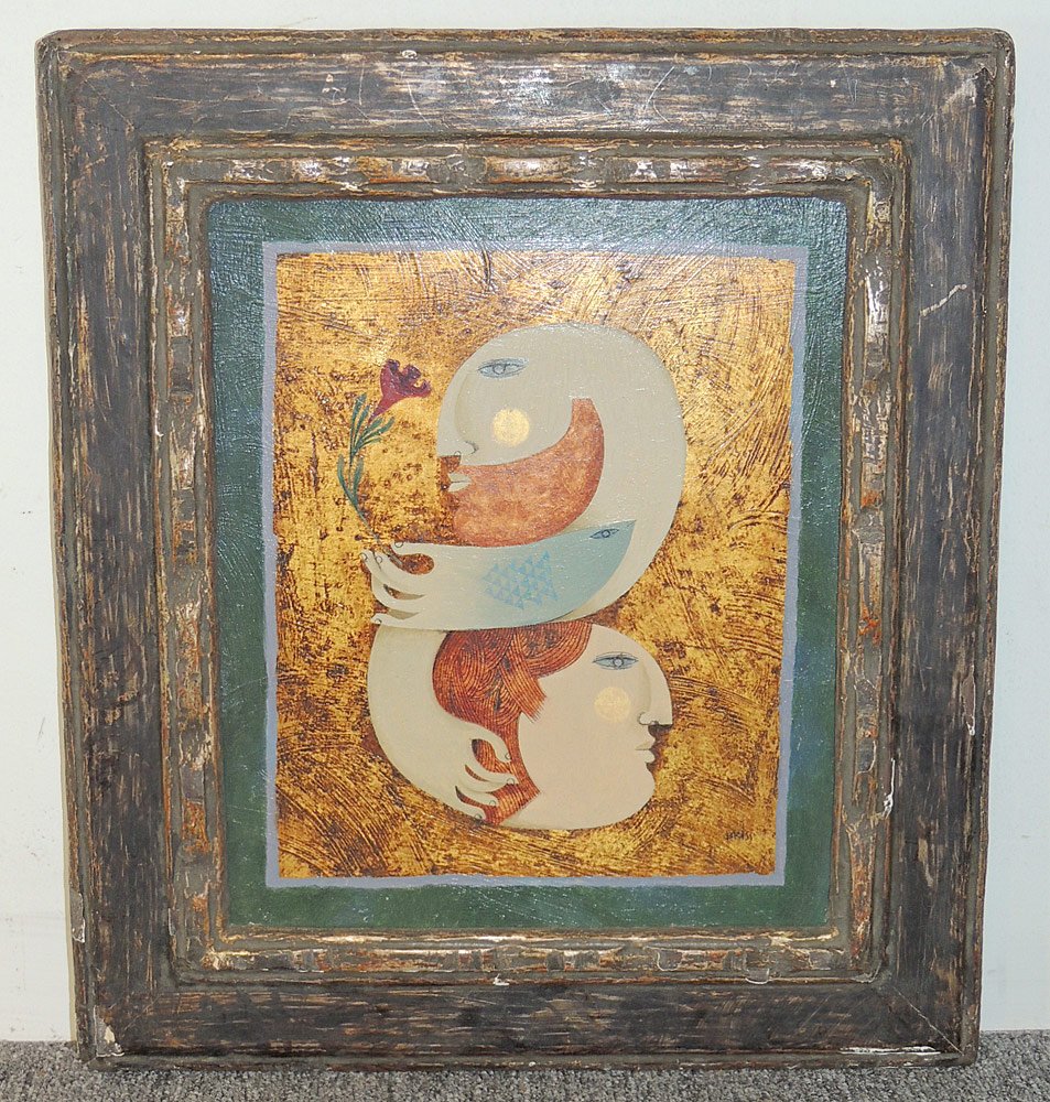 Sam Briss Oil on Panel, Abstract with Figures (1 of 2)