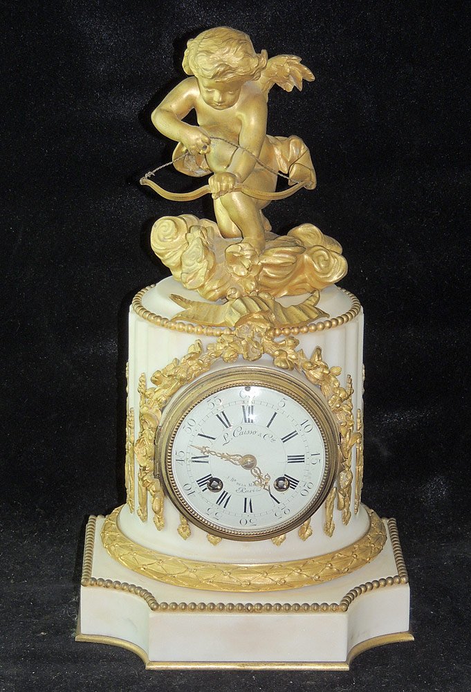 French Gilt Bronze and White Marble Mantel Clock (1 of 4)