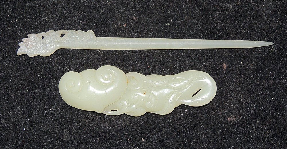 Two Pieces of Carved Jade: Scepter and Hair Pin (1 of 2)