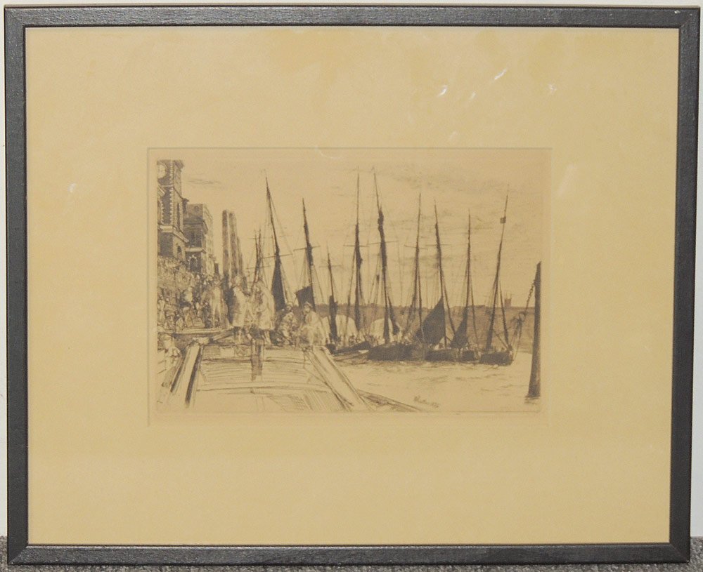 James A. McNeill Whistler Etching, Harbor Scene (1 of 4)