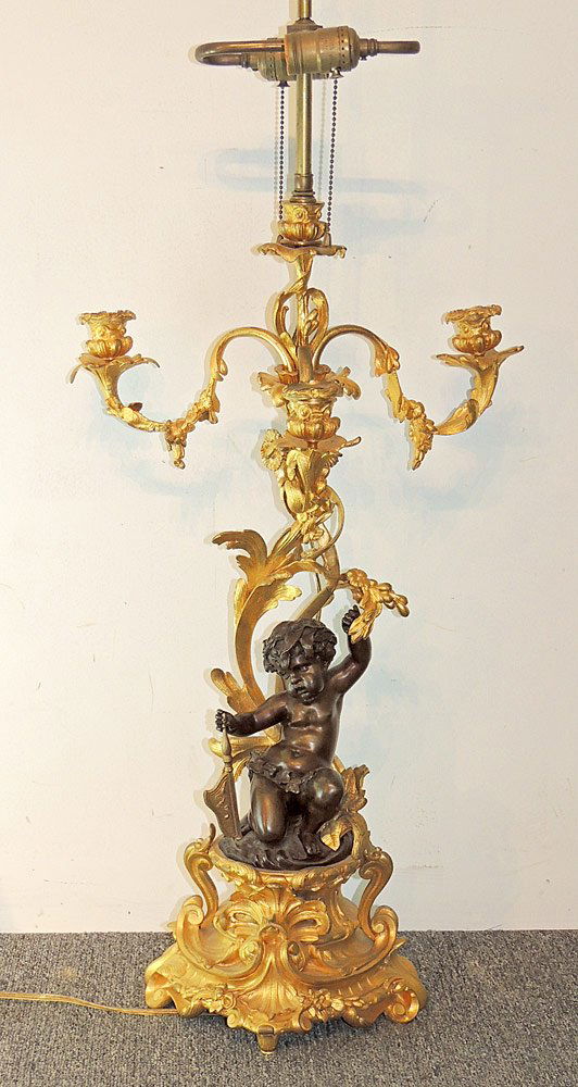 French Gilt and Patinated Bronze Candelabra Lamp (1 of 3)