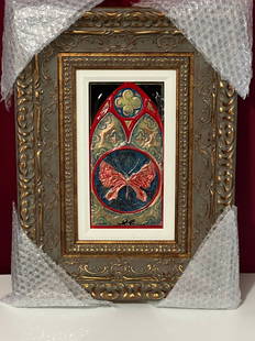 Autumn De Forest Gothic Butterfly w/COA: Hand-Painted metal relief with engraving. Hand-Signed in pigment lower center by the artist. The artist has placed her hand print in the pigment on the verso. Dated on the verso. A unique work. 11