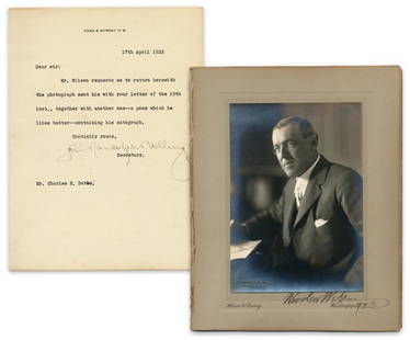 Woodrow Wilson Fabulous Signed Photo With Original Transmittal TLS From Private Secretary: Woodrow Wilson Fabulous Signed Photo With Original Transmittal TLS From Private Secretary Brother-in-Law