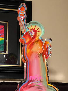 Peter Max Statue Of Liberty Ver I #135 2017 w/COA: Acrylic sculpture hand painted in the Peter Max Studios hand signed by the artist in pigment lower center. A Unique Work.