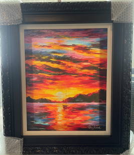 Daniel Wall "Magnificent Ocean Sunset" w/COA: Daniel Wall Giclee in color with hand embellishments. Hand-signed by artist. 20" x 16"