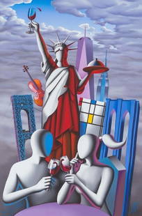 Kostabi, Mark "New York State Of Mind" w/COA: Giclee in color on paper hand signed by the artist. 25" x 16 1/2".