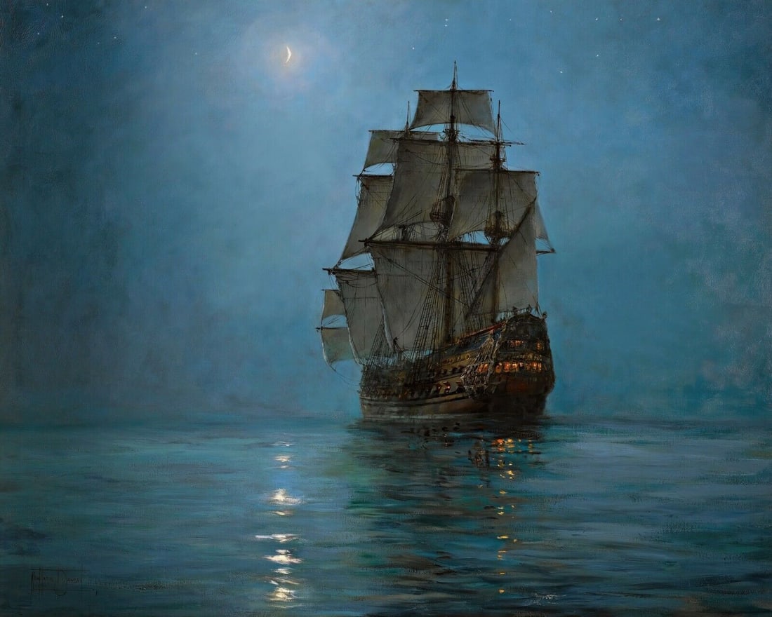 The Crescent Moon Montague Dawson (original oil painting on canvas) in the style of Montague Dawson (1 of 1)