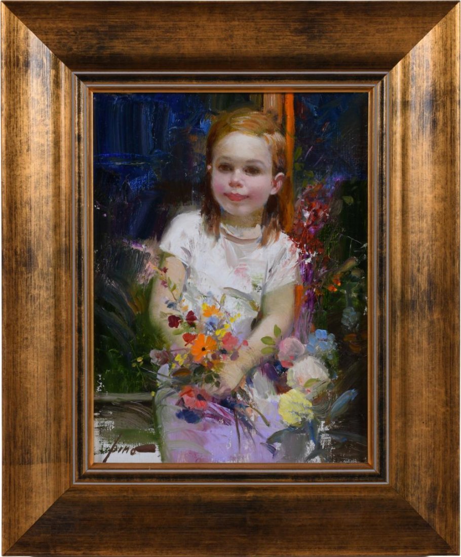 GIUSEPPE D'ANGELICO PINO, Original Titled "YOUNG GIRL WITH FLOWERS" w/Signed Book (1 of 7)