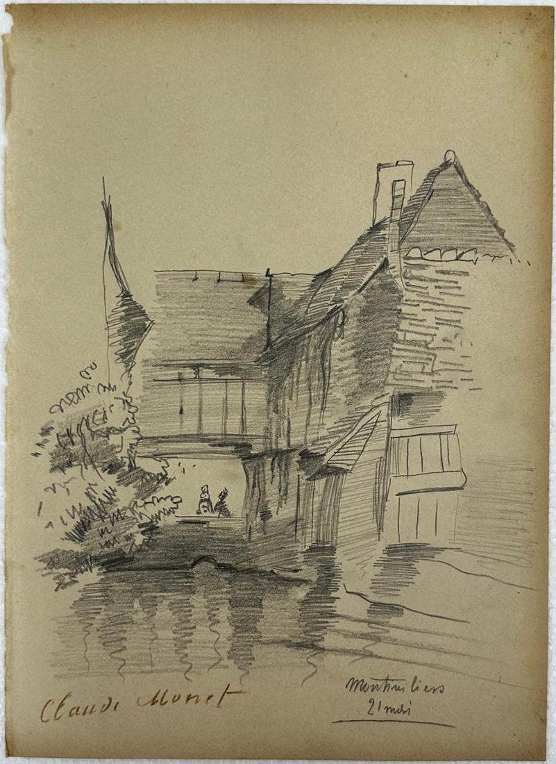 Claude Monet French (Graphite on Paper Painting) Style of: Graphite on paper painting 8½ x 11½ inches, rendered in the style of Claude Monet (14 Nov 1840 - 05 Dec 1926) was a French painter and founder of impressionist painting who is seen as a